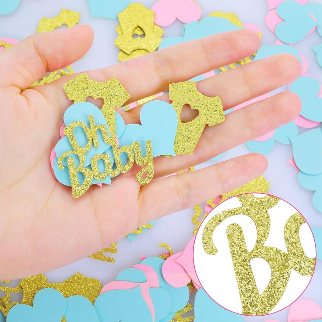 Prasacco 240 PCS Gender Reveal Baby Shower Decorations - Glitter Baby Clothes, Party Table Confetti for Gender Reveal Party Table Decorations