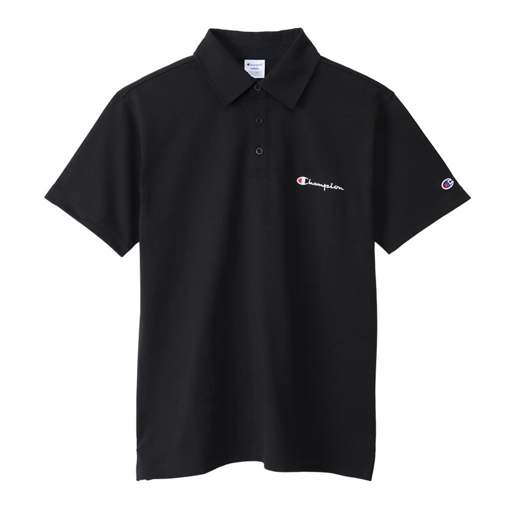 Champion Script Logo Embroidered Basic Polo Short Script Logo Embroidered Polo Shirt L Shirt, Sleeve, 100% Cotton, C3-X361Z, Men's, Black,