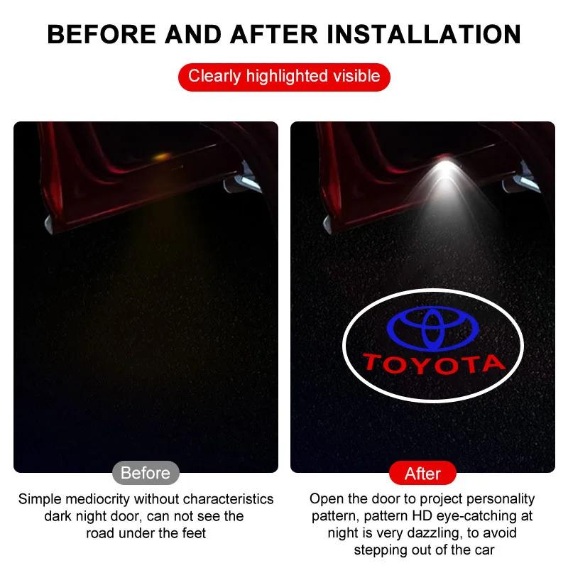 For Toyota NHW2212pcs LED Door Welcome Projection Logo Light for Toyota Camry Highlander Land Cruiser Prado Avalon Reiz Rav4 Crown CHR Accessory
