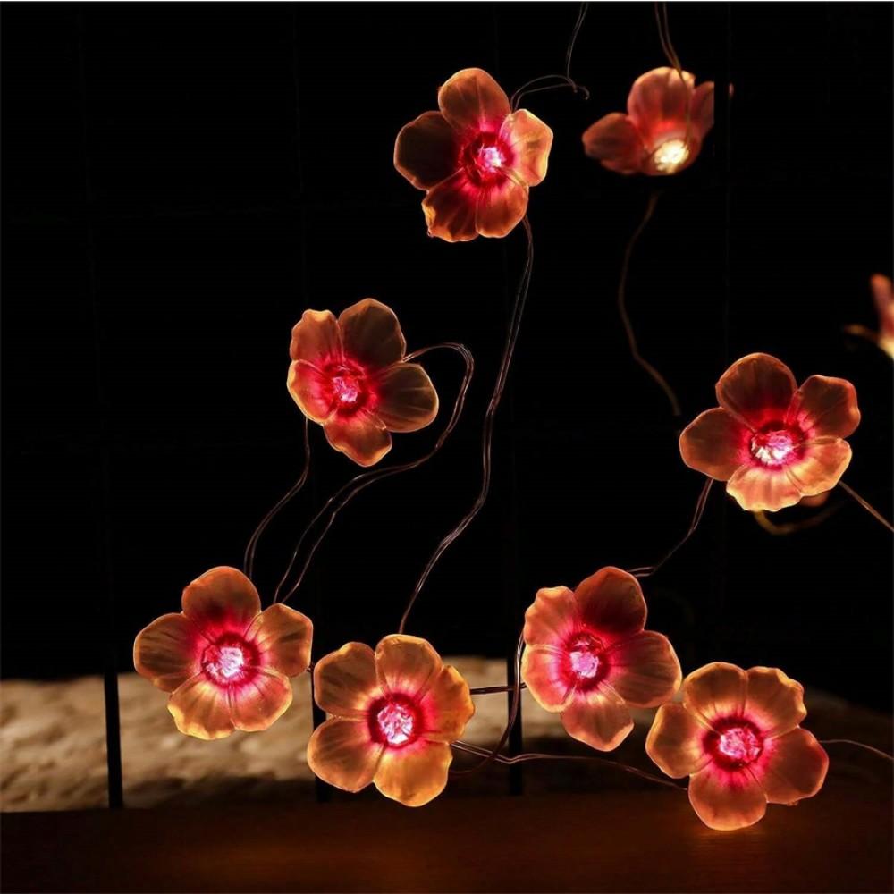 1PC 2M Long with 20LED Cherry Blossom Fairy Lights In Pink, Battery-Operated, Suitable for Indoor Wreath Decoration