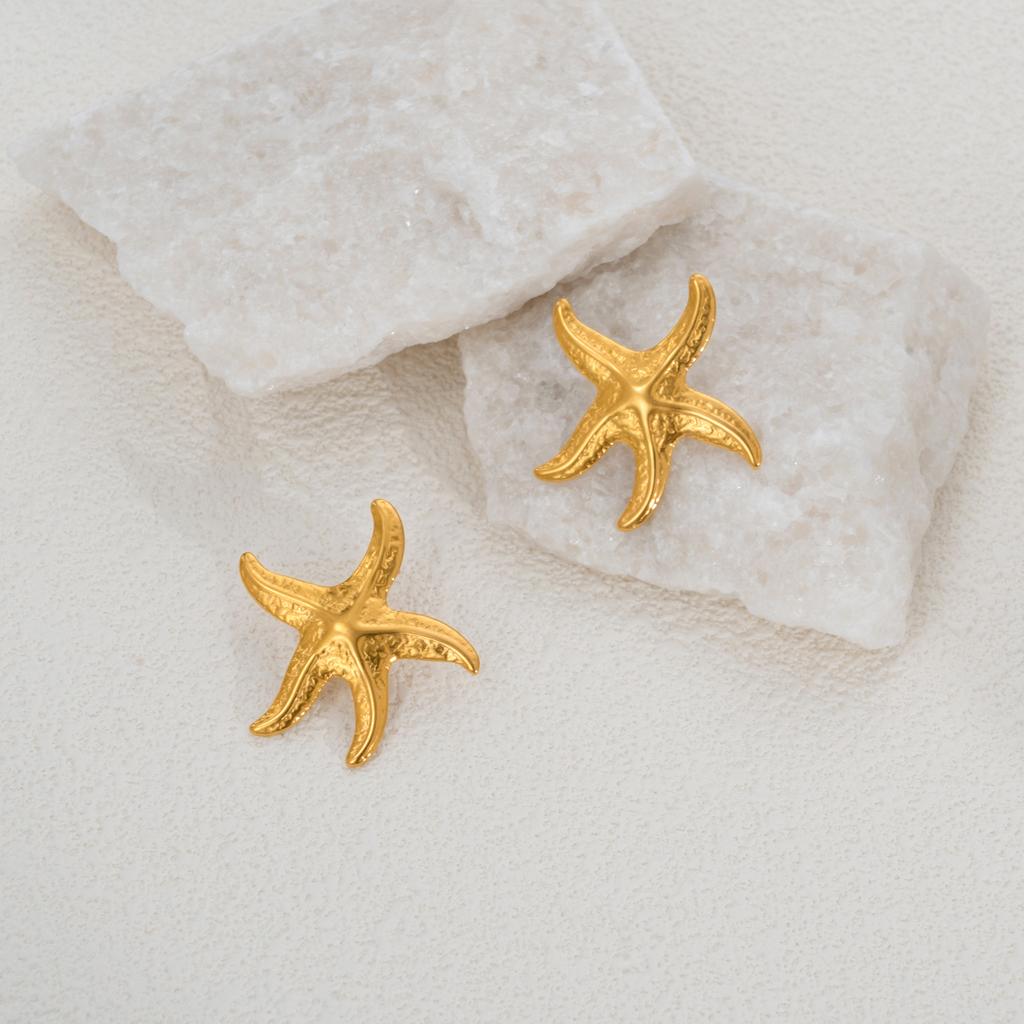 NEW BOHO EMBOSS STARFISH OCEAN HAWAII EARRINGS Dazan 2027 INS 18k Gold Plated Hypoallergenic Stainless Steel BIKINI Jewelry