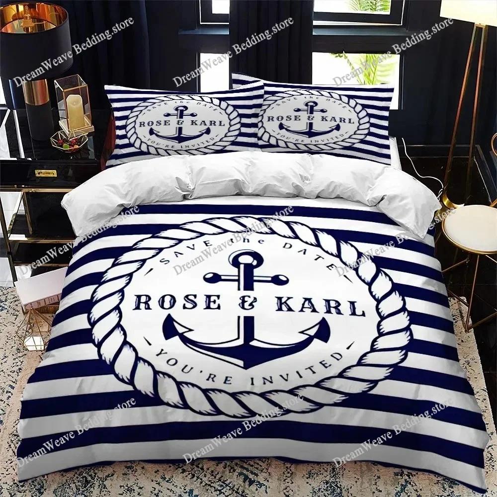 Nautical Ocean Anchor Bedding Sets 2025 Ocean Spirit Duvet Cover Bedding Set King Queen Bed Linen with Pillowcase Bedclothes9639