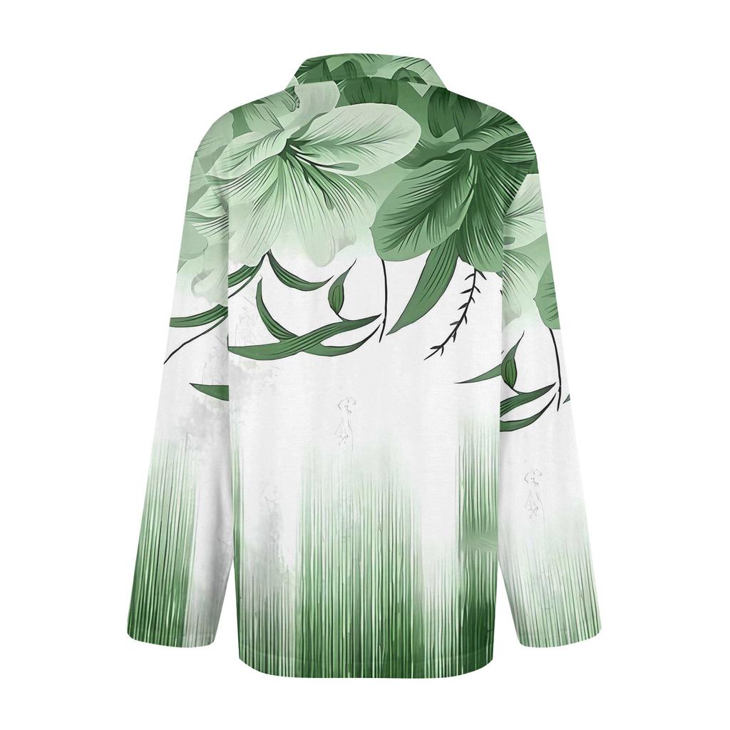 Women's Fashion Leisure Long Sleeve V Neck  Flower Printing  Top