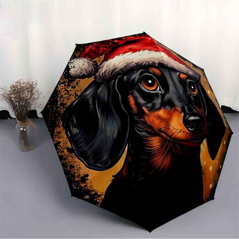 1pc Christmas Dachshund Automatic Folding Umbrella - Portable Collapsible Design, 8-Rib Iron Frame, Durable Fabric yy251125153