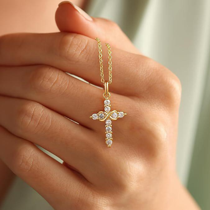 S925 Sterling Silver Full Diamond Cross Necklace for Women - European & American Style Clavicle Chain