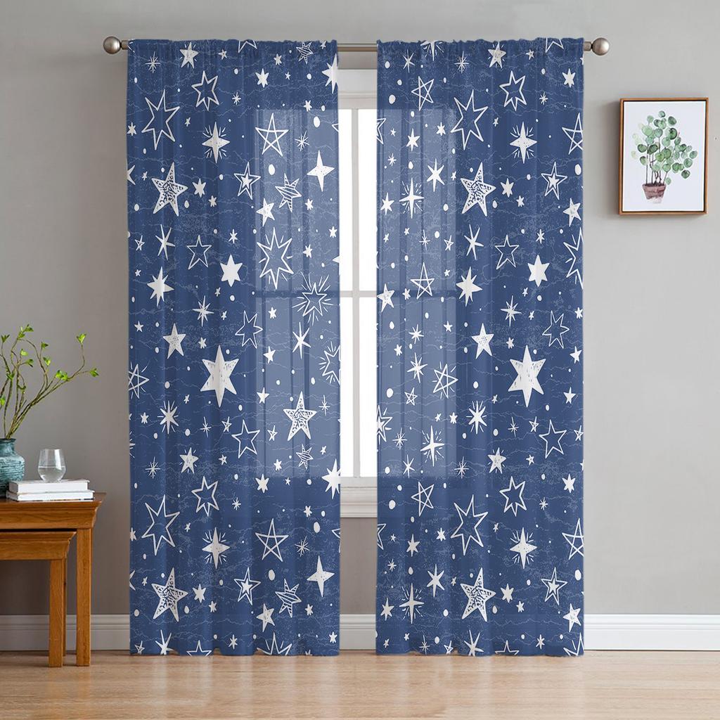 Tüllvorhänge für den Innenbereich, blaue Linien, Farbverlauf, Mädchenschlafzimmer, exquisiter Voile-Vorhang, Wohnzimmer, Küche, Chiffonstoffvorhänge