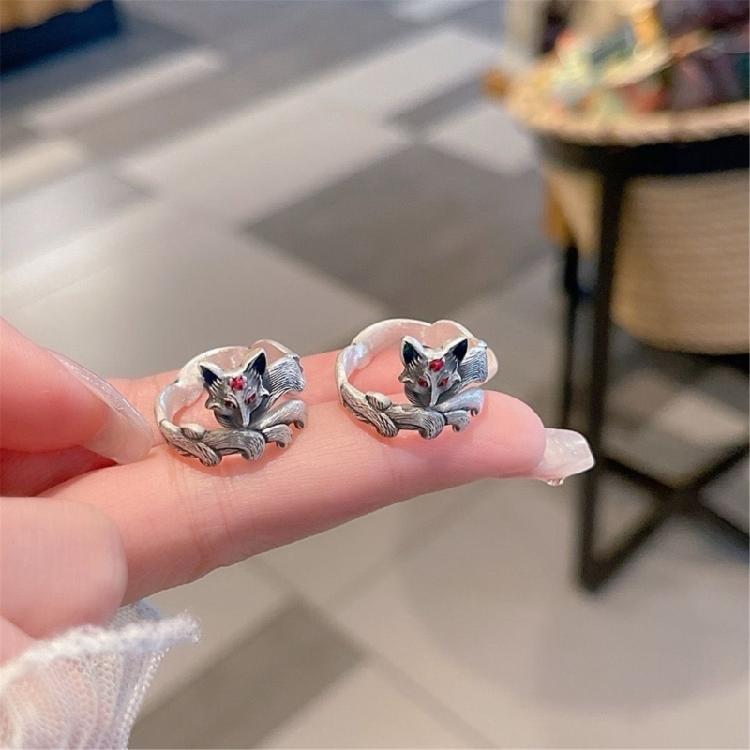 Handcrafted Nine Tail Foxes Peach Ring Open Adjustable Band Allergy resistant Alloy Jewelry Antique Style Foxes Ring
