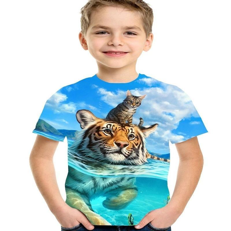 Lustiges Tier Kinder Erwachsene Bedrucktes T-Shirt Sommer Damen und Herren Lässig Outdoor Mädchen und Junge Kurzarm T-Shirts Top Pullover