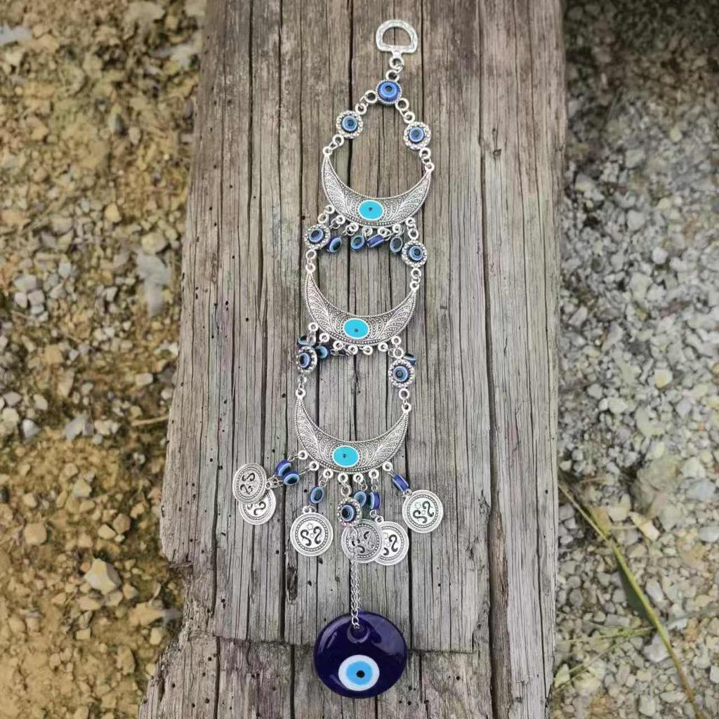 Clopoței de vânt cu ochi de demon, formă de lună, norocos, pentru mașina, casa și grădina, ornamente suspendate, ornament de perete, decor