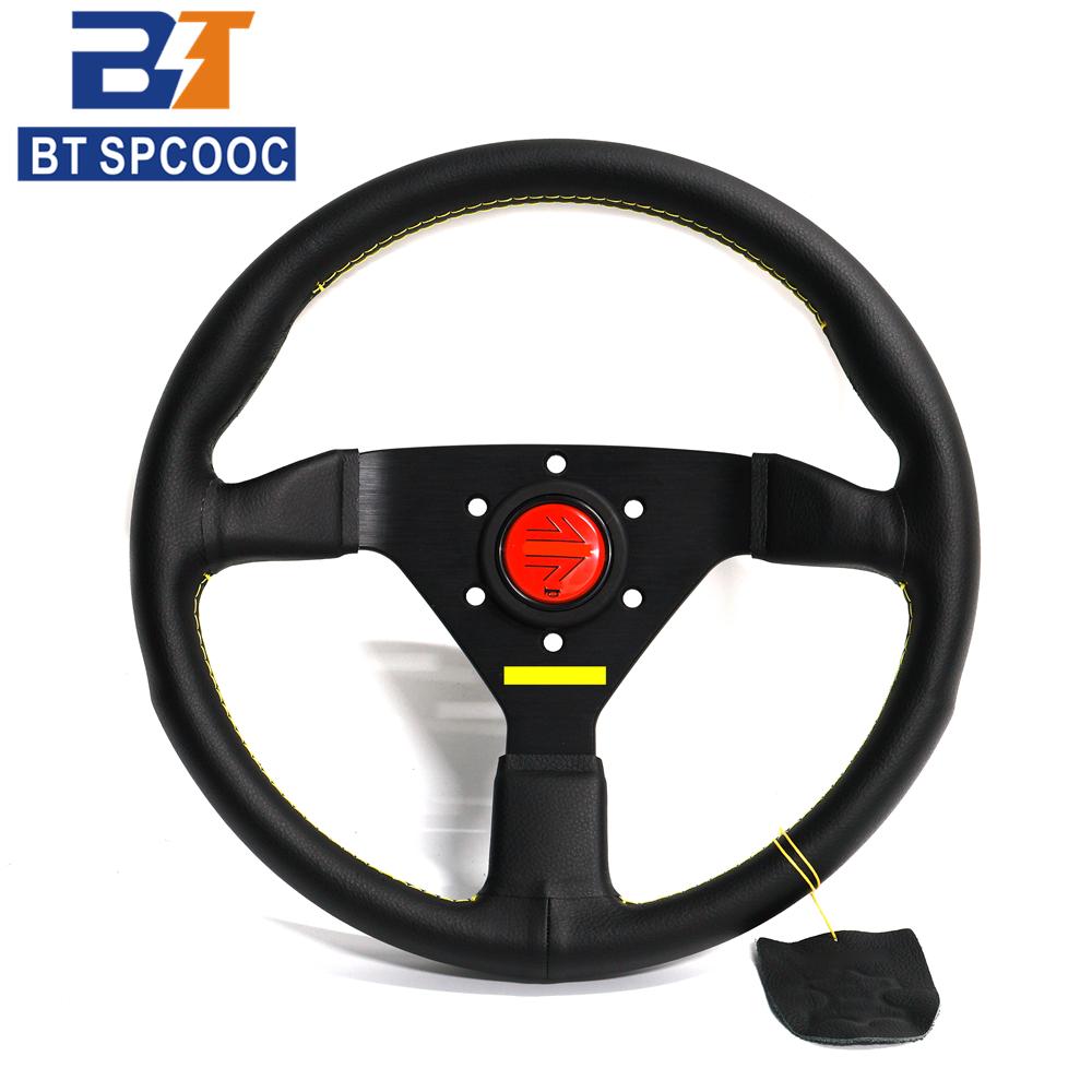 V2 13inch 320mm Real Leather Racing Steering Wheel JDM Car Sport Drift Steering Wheel Modified  Yellow YR