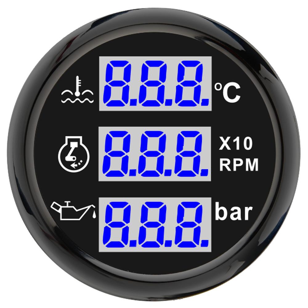 3 in 1 Gauge Tachometer+Oil Pressure+Water Temperature Gauge With Alarm 0-10Bar Oil Press Sensor for 12V 24V Car Boat Marine