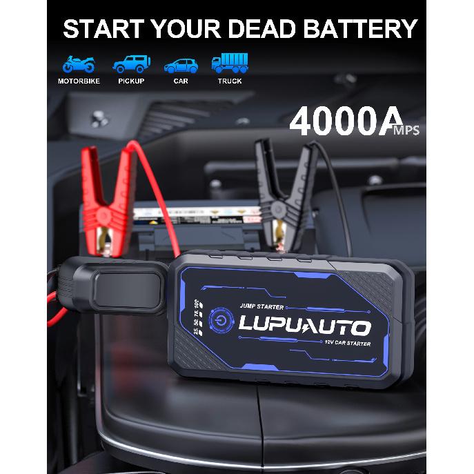 Portable Car Jump Starter&Tire Inflator 4-IN-1 Battery Starter 12V Powerful Professional 4000A Auto Booster Splitter Universal