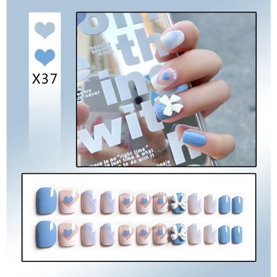 Fake Nails Short Art Nail Tips Press Stick On False with Designs Full Cover Artificial Pink Wearable Clear Tips Press On Nails Fake Nails Short