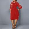 European & American Lace Patchwork Seven-Sleeve Irregular Hem Plus Size Chiffon Dress for Women