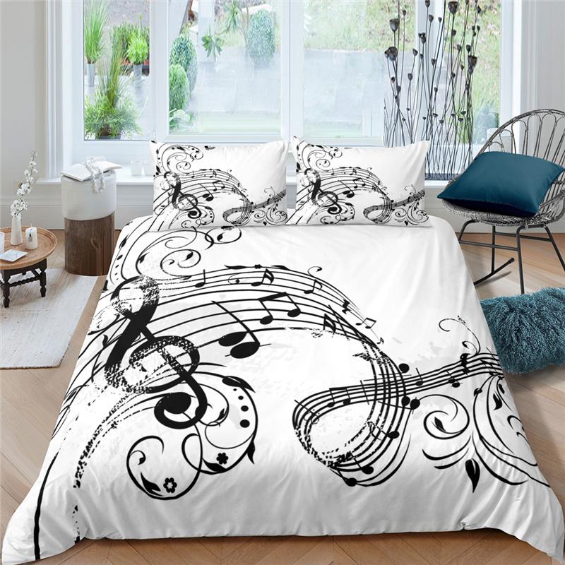 Set Biancheria da Letto con Note Musicali per Bambini Adulti Copripiumino King Queen Size Set Letto Stampato Tessili per la Casa Biancheria da Letto Set Copripiumino 2/3 Pezzi