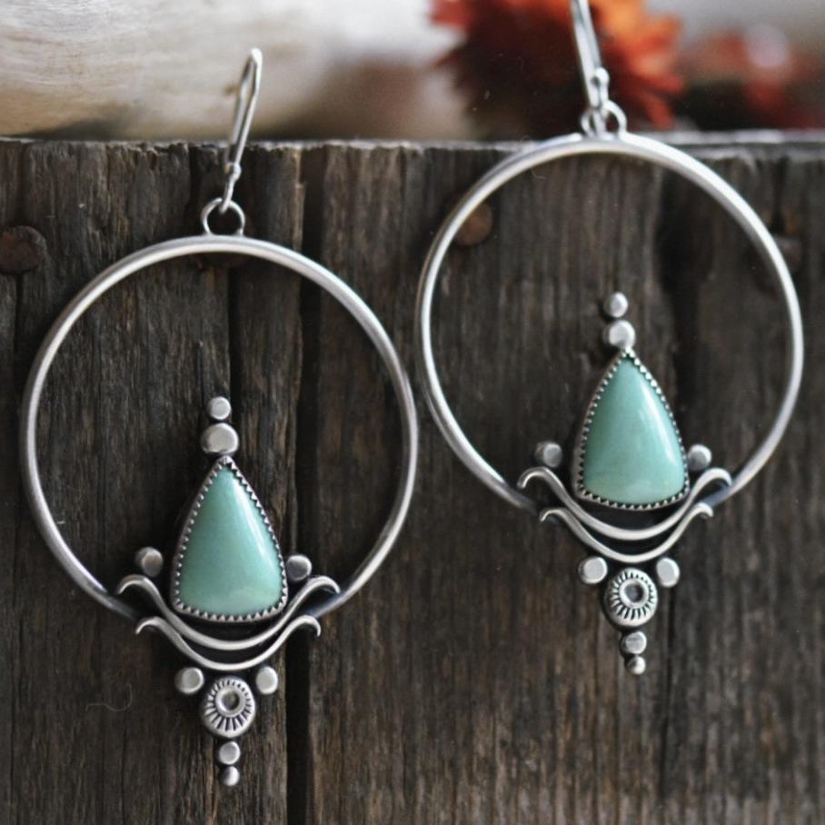 Super Trendy Turquoise Hoop Earrings - Bohemian European Style