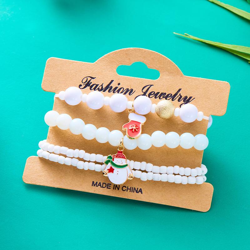 Christmas Day Bracelet Colored Acrylic Diamond Snowflake Bell Beaded Bracelet Set Jewelry