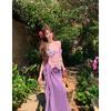 Island Vacation Wear Three-dimensional Suspenders Flower Vest Top Irregular Lace-up Skirt Two-piece Set Women's Summer