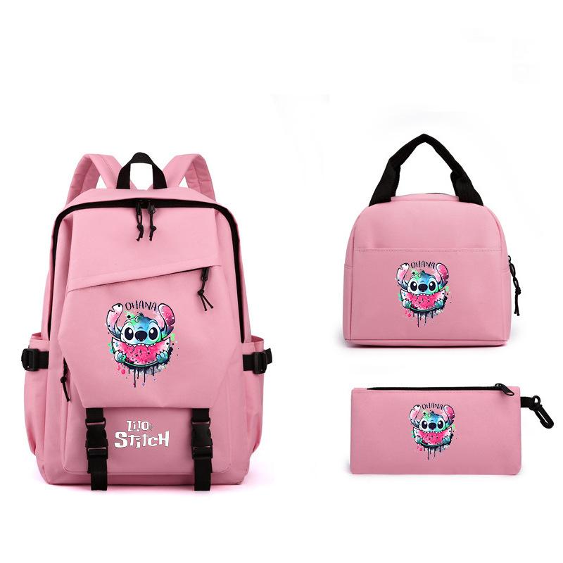 3-Piece LiloStitch Kids Backpack Cartoon Pencil Case Boys Girls Student Backpack