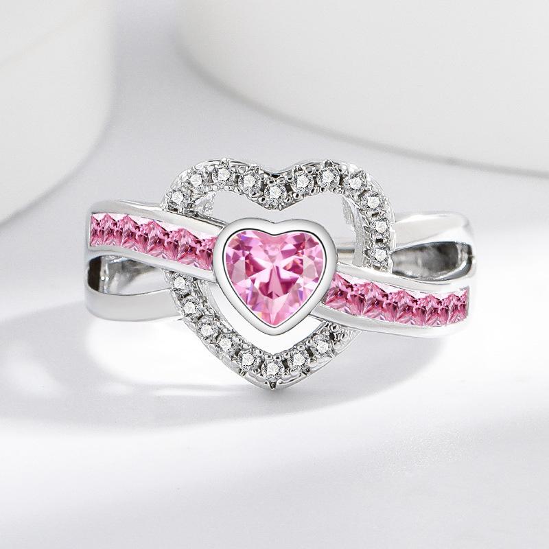 European & American Style Rhinestone Pink Heart Adjustable Women's Ring - Couple's Fashion Jewelry