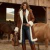Womens Vintage Wool-Blend Long Coat 2026 Winter Warm Thick Outerwear With Turn-Down Collar Button