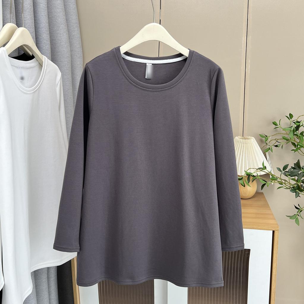 Simple Plain Solid Color Mid Length Long Sleeve Plus Size Inner Layering Top For Women