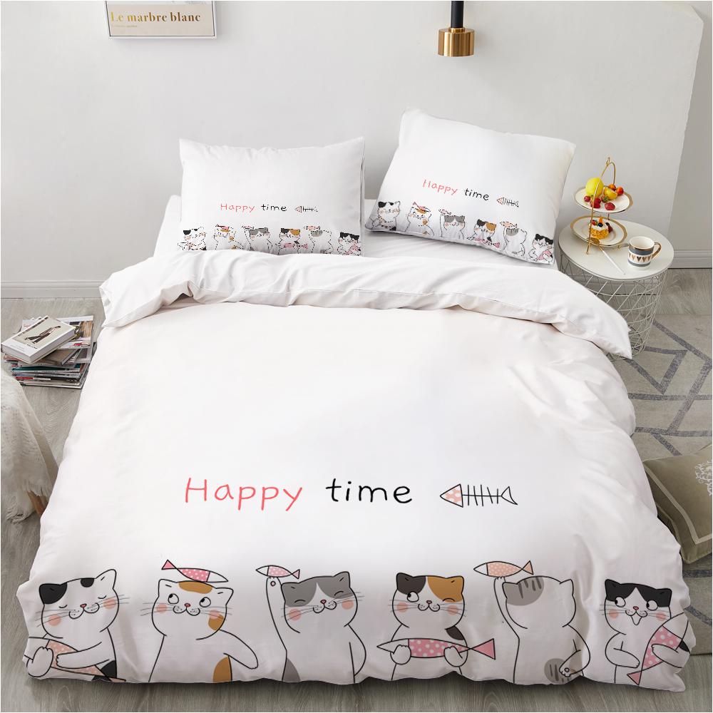 Animal Kitty King Queen Duvet Cover Lovely Pet Cat Bedding Set Cartoon Quilt Cover 2/3pcs Colorful Polyester Comforter Cover