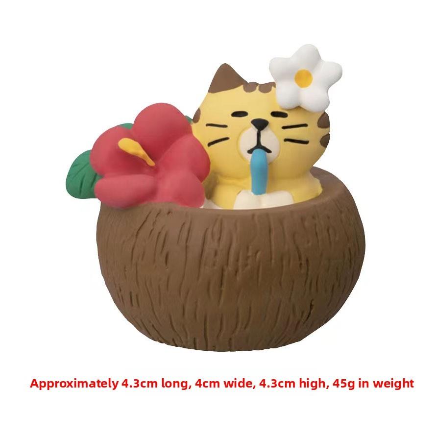 Summer Island Cat Resin Craft Figurine With Coconut Tree Base For Home Decor