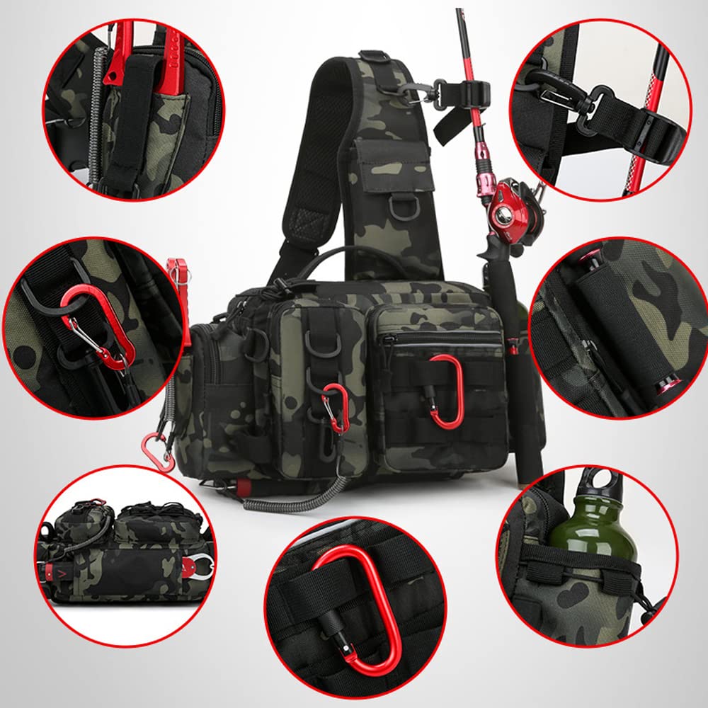 Fishing Bag with Rod and Large for Run and Gun Survival [nature japan] Carabiner, 2-Way Joint, Belt, Keychain, Multifunctional, Capacity, Tackle,