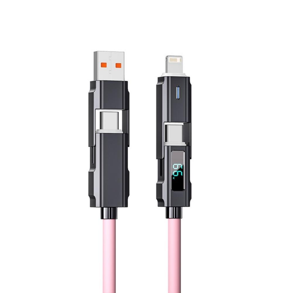 Smart LED Digital Display Cable 4-in-1 66W PD Quick Charge Real Time Power Monitoring Compatible iPhone Samsung Huawei Xiaomi
