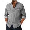 Vår Sommar Bomull Casual Skjortor Herr Lös Tunn Långärmad Cargo Skjortor för Man Bröst Två Fickor Blus
