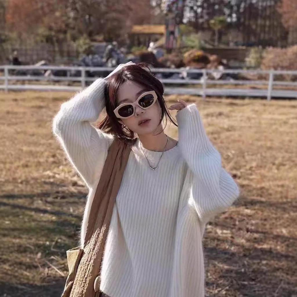 Women's Korean Style Thick Pure Wool Sweater - Soft, Round Neck, Loose Fit Pullover Knit