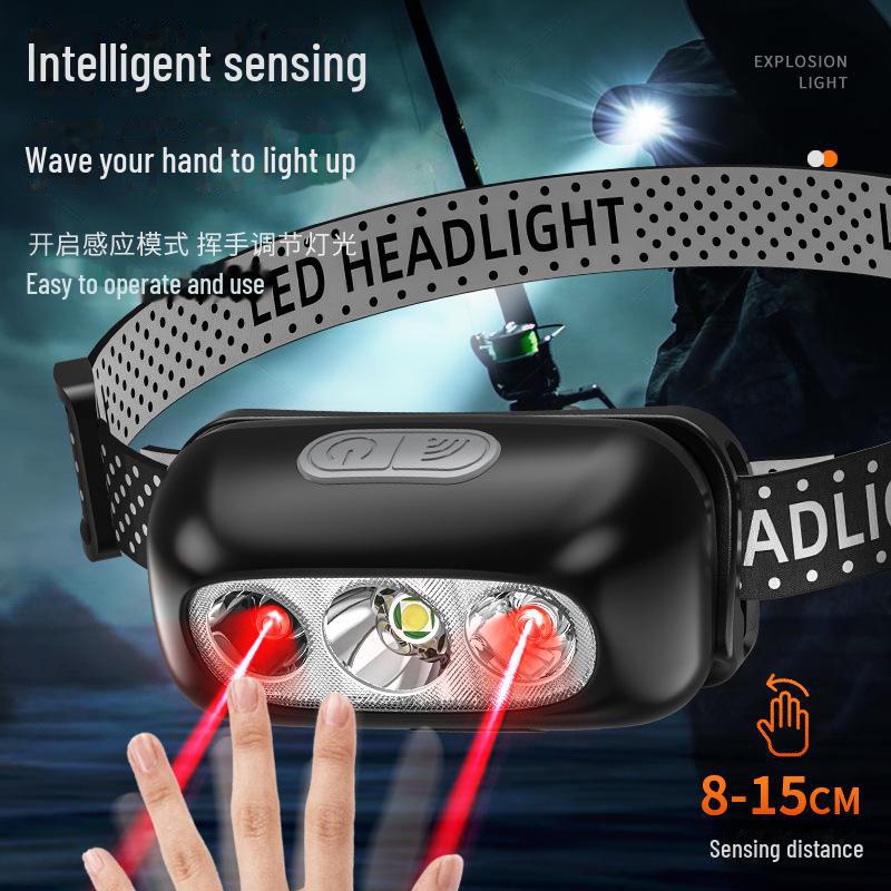 "Rechargeable Super Bright Headlamp for Outdoor Night Fishing - Ultra-Light, Long-Life, Induction-Controlled"