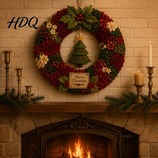 Relaxing Holiday Craft Projects 3D Fabric Wreath Poke Art Kit for Adults Christmas Unique Keepsake Presents Kit Santa Snowman Design
