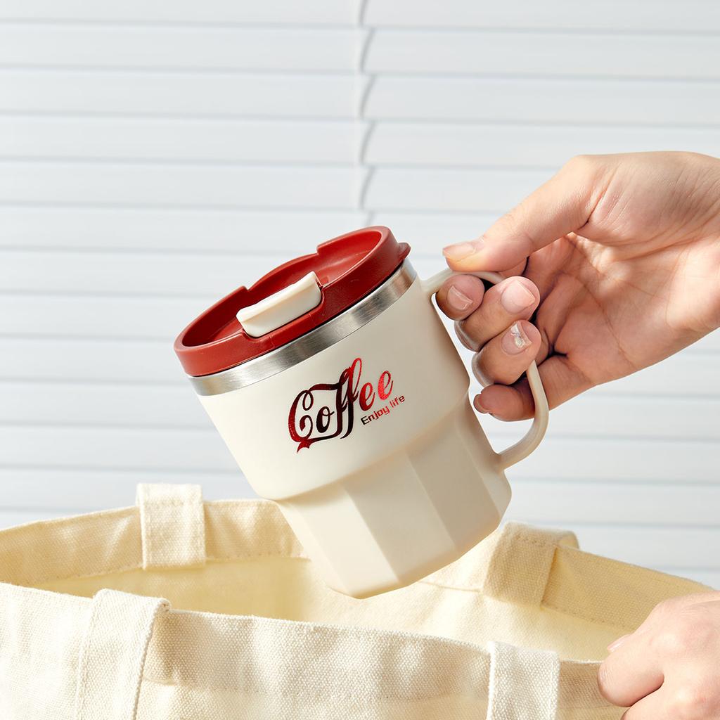 WORTHBUY Portable Double-Walled Insulated Coffee Cup 304 Stainless Steel Mug Reusable Leak-proof Drinking Cup For School Office
