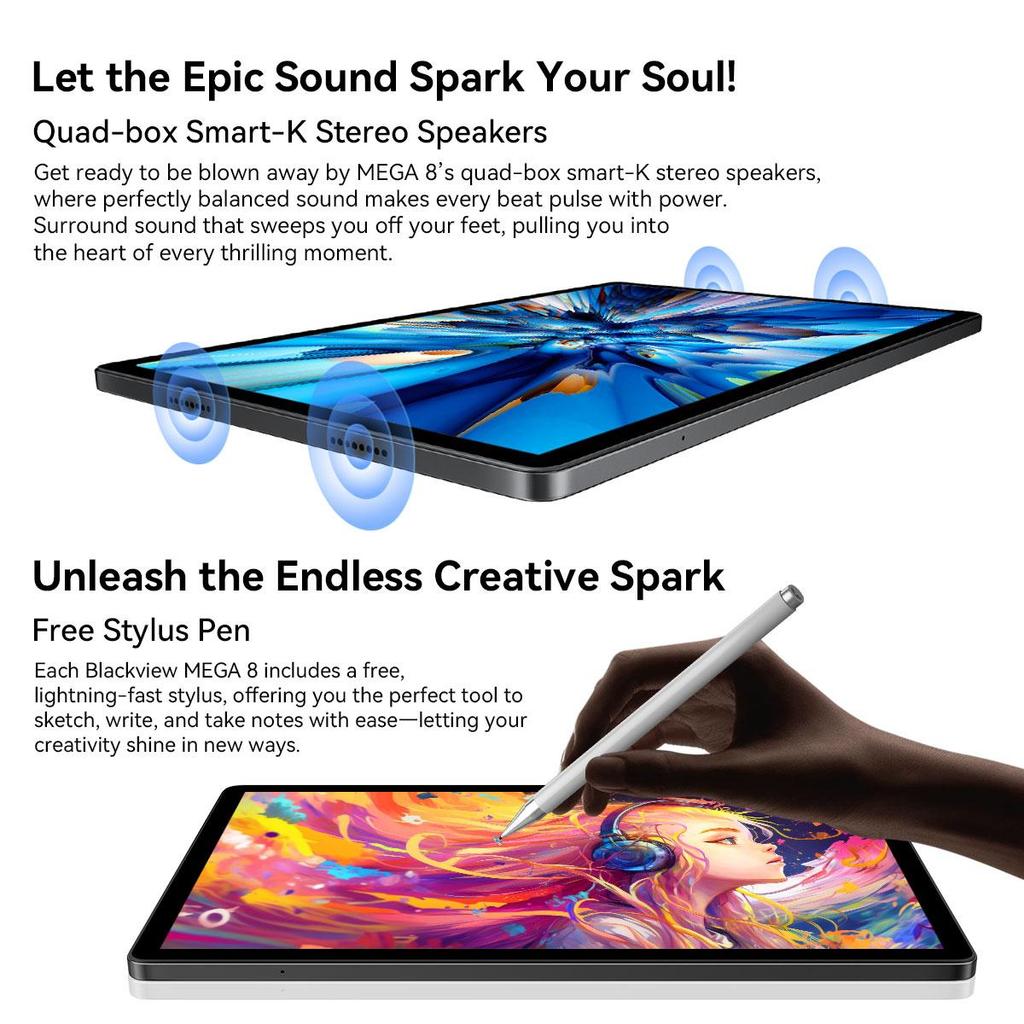 Blackview MEGA 8 Android 15 4G Tablet 13-inch 24GB/36GB RAM  256/512GB ROM Widevine L1
