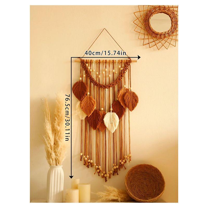 Good-Multicolor Leaves Tapestry Boho Hand Woven Macrame+Wooden Beads Crafts Wall Hanging Nordic Home Decoration Mother Day