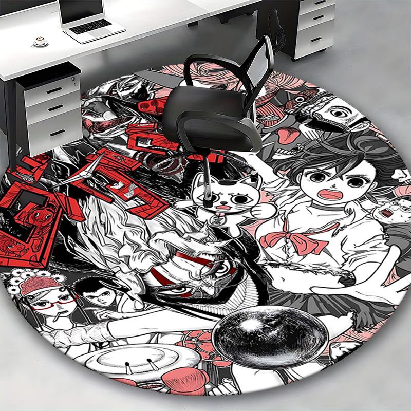 1 Alfombra Redonda de Gato de Anime - Base para Silla de Oficina, Alfombra Antideslizante para Decoración del Hogar, Sala de Estar, Dormitorio, Sala de Juegos
