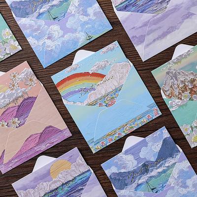 Oil Painting Greeting Card, High-end Feeling Holiday Greeting Card, Envelope, DIY Gift Decoration, Message Card, Cardboard