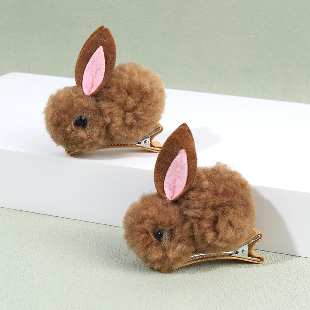 2Pcs Cute Bunny Hair Clips 3D Soft Hairball Plush Rabbit Hairpins For Baby Girls Children Headwear Ornaments Accessories Gifts