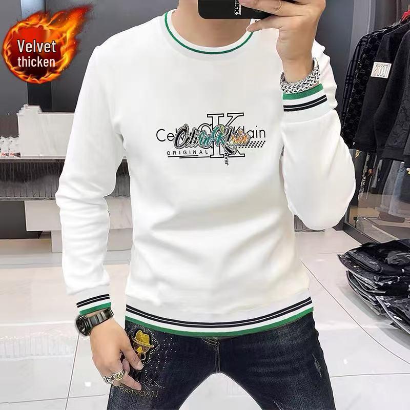 High-End European Men's Trendy Hooded Sweatshirt - Round Neck, Long Sleeve, Velvet Lined for Autumn/Winter