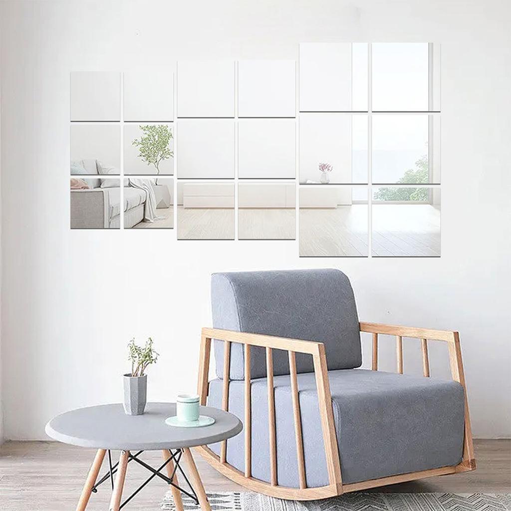 9pcs PET Square Wall Mounted Mirror Frameless Mirror Sheets for Wall Ceiling Candle Tray Decor