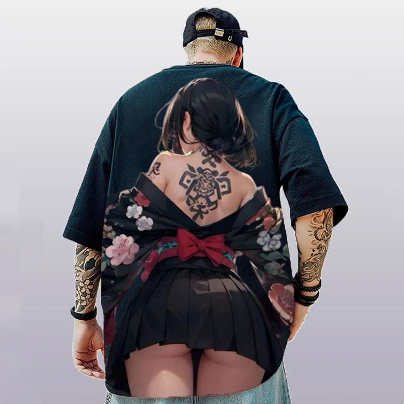 Men's T-Shirt Summer Fashion Anime Character Tee 3D Sexy Beauty Print Street Trend Top Loose Oversized Short Sleeve T Shirt