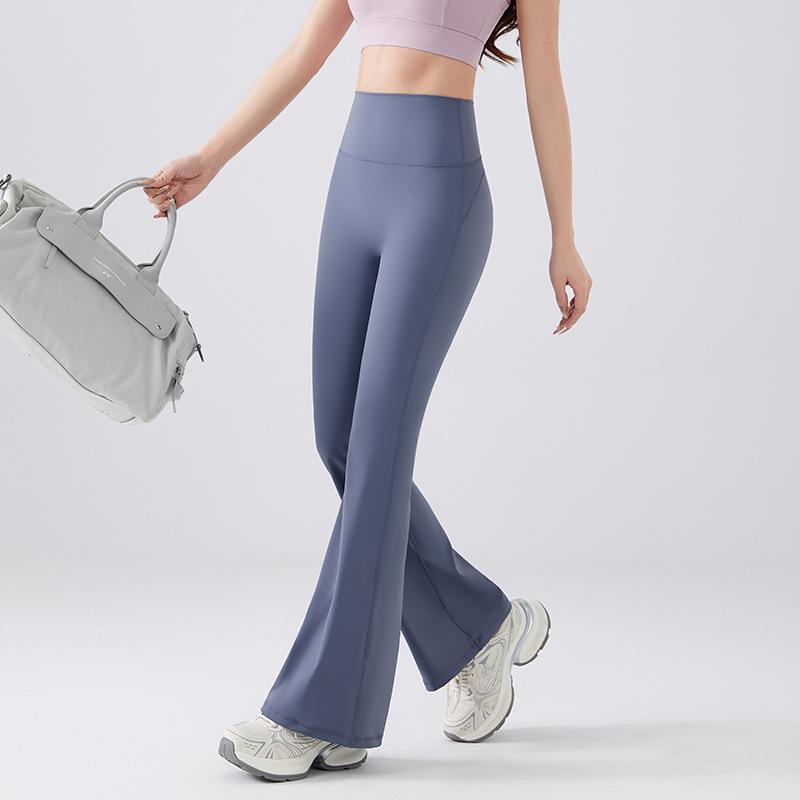 New High-Waisted Peach Bell Bottom Yoga Pants with Tummy Control – Slimming, High Elastic Fit for Fitness & Pilates