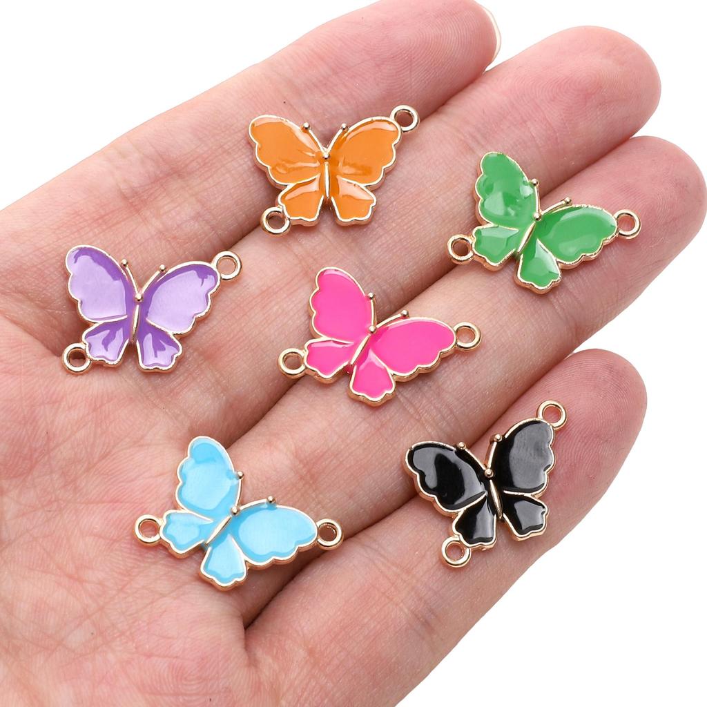 5Pcs Alloy Drip Oil Double Hanging Butterfly Charms Pendant For Women Kids Necklace Bracelet DIY Jewelry Making Accessories