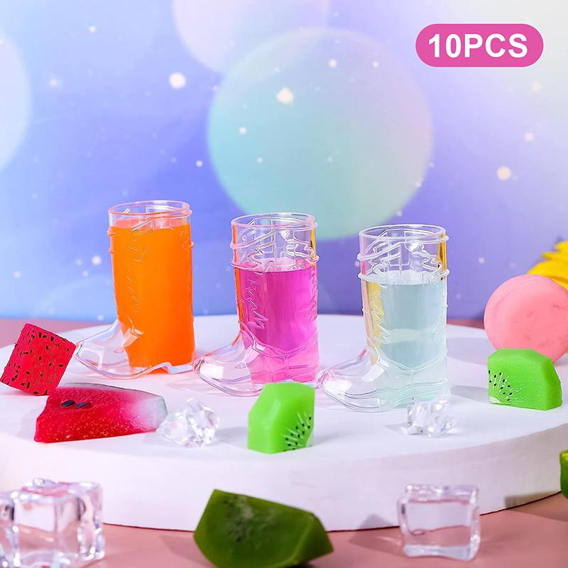 10PCS Clear Mini Boot Glasses Plastic Cups for Western Cowboy Cowgirl Birthday Party Decor Drinkware