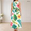 Women Plus Size Round Neck Triple Keyhole Cutout Sleeveless Floral Printed Long Dress