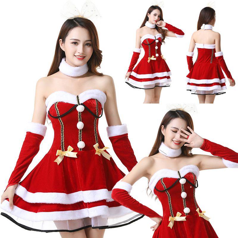 Christmas Santa Claus Costume Dress Backless And Strapless