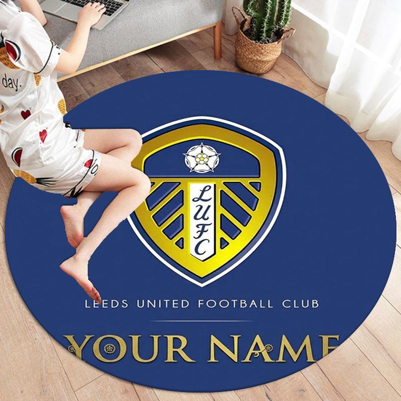 Leeds United Custom Name Round Area Rug,Carpet Rug for Living Room Bedroom Sofa Playroom Decor,Non-slip Floor Mat
