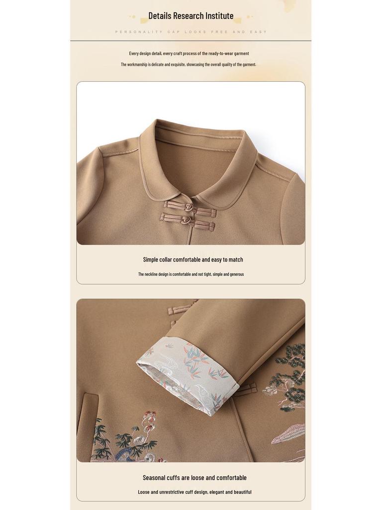 Mom's Autumn Chinese Embroidered Coat: Fashionable Turn-Down Collar Cardigan for Middle-Aged & Elderly Women
